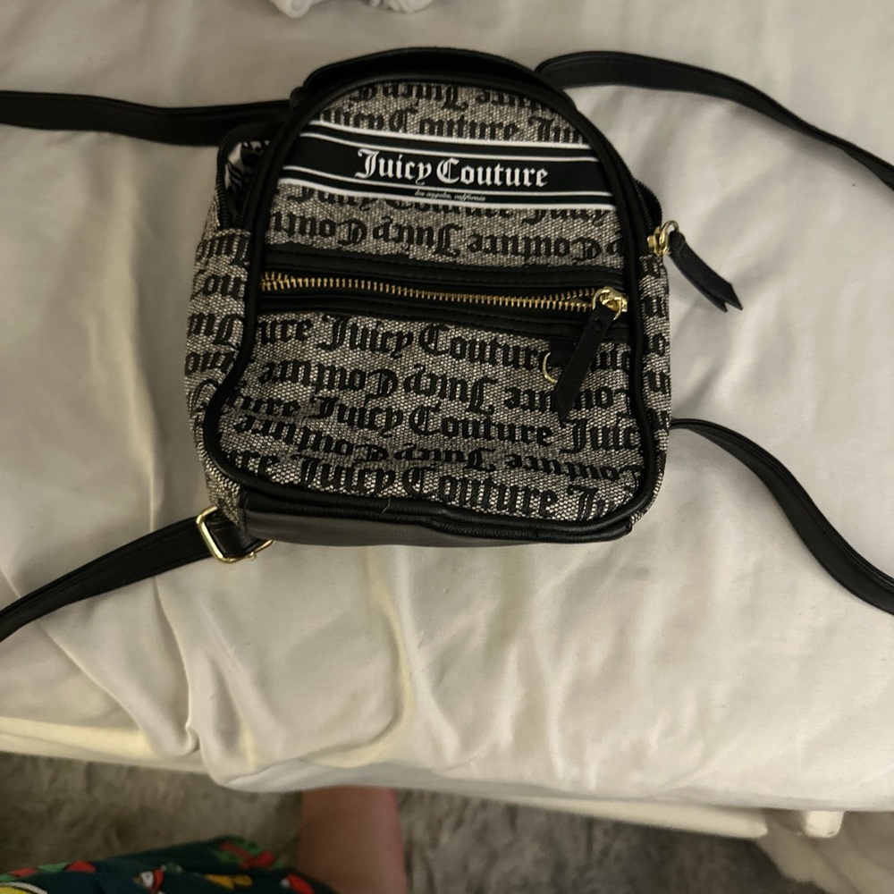 Black and White Juicy Couture Mini Backpack with Text Design